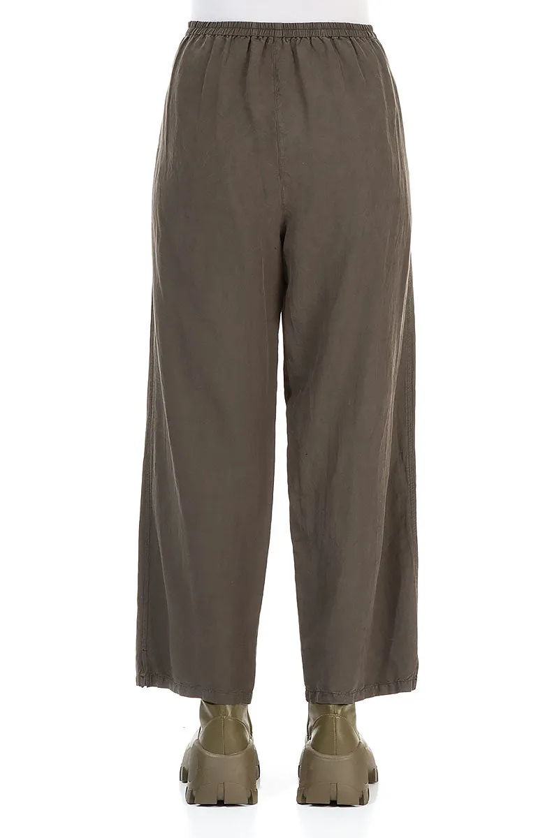 Straight Khaki Silk Linen Trousers