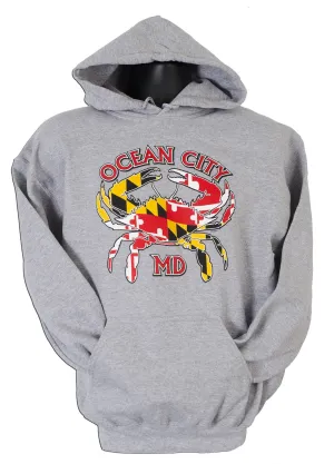 SWOC01G Hooded Sweatshirt - Ocean City with Maryland Flag Crab SPORT GREY