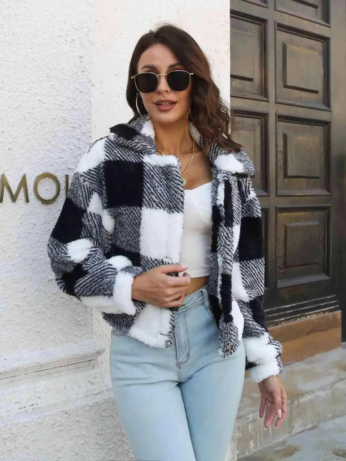 Trendy Plaid Jacket for Women | Stylish Dropped Shoulder Design