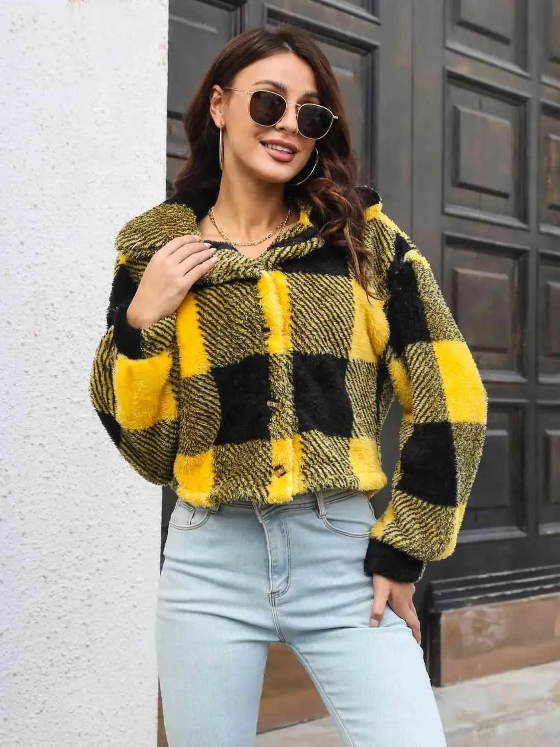 Trendy Plaid Jacket for Women | Stylish Dropped Shoulder Design