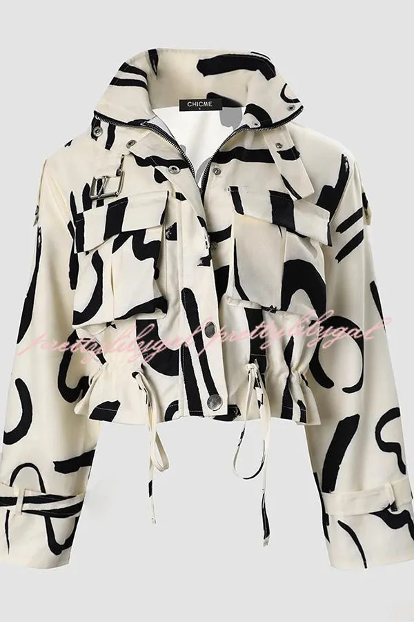 Unique Stylish Printed Casual Pocket Statement Jacket