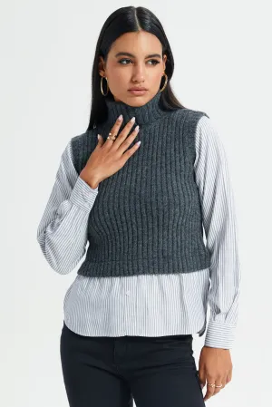 Women Charcoal Turtle Neck Top