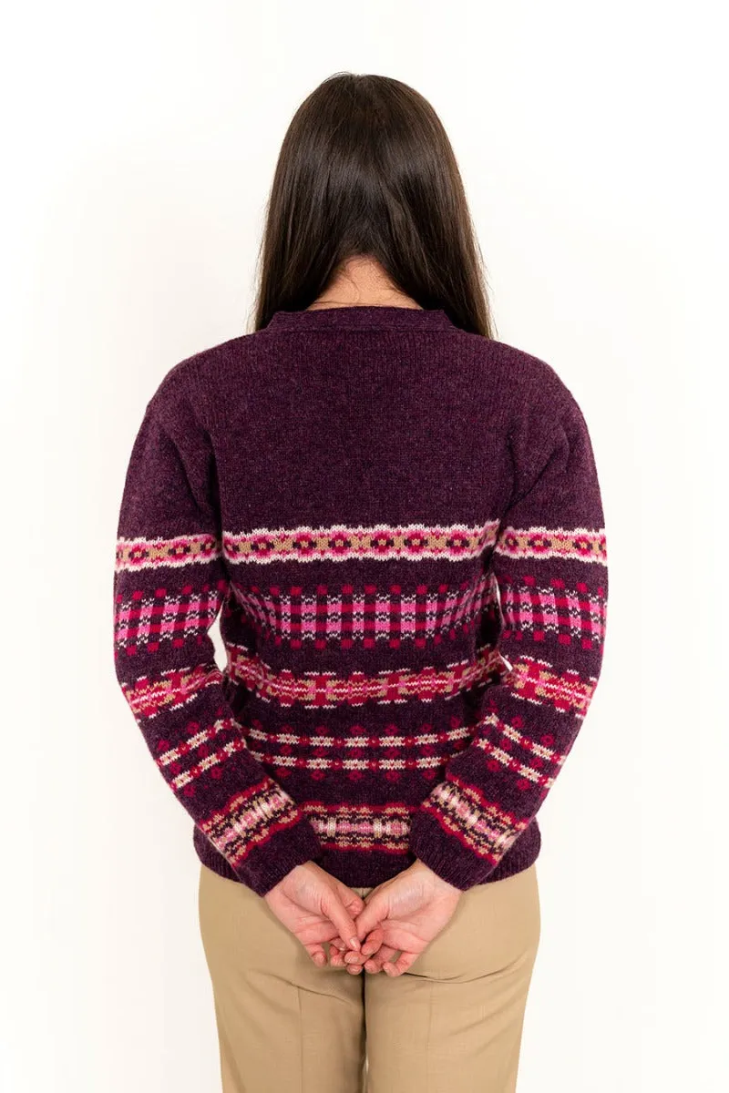 Womens Craigievar V-neck Fair isle Cardigan - Aubergine