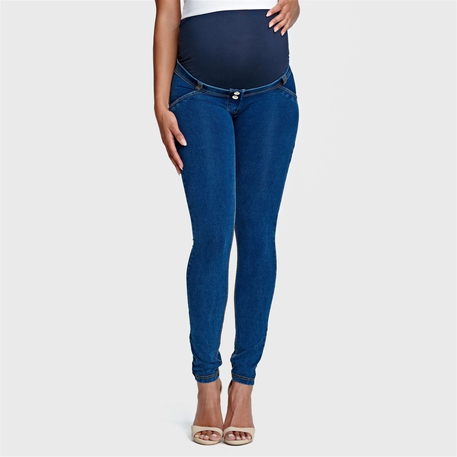 WR.UP® Maternity Denim - Full Length - Dark Blue   Yellow Stitching