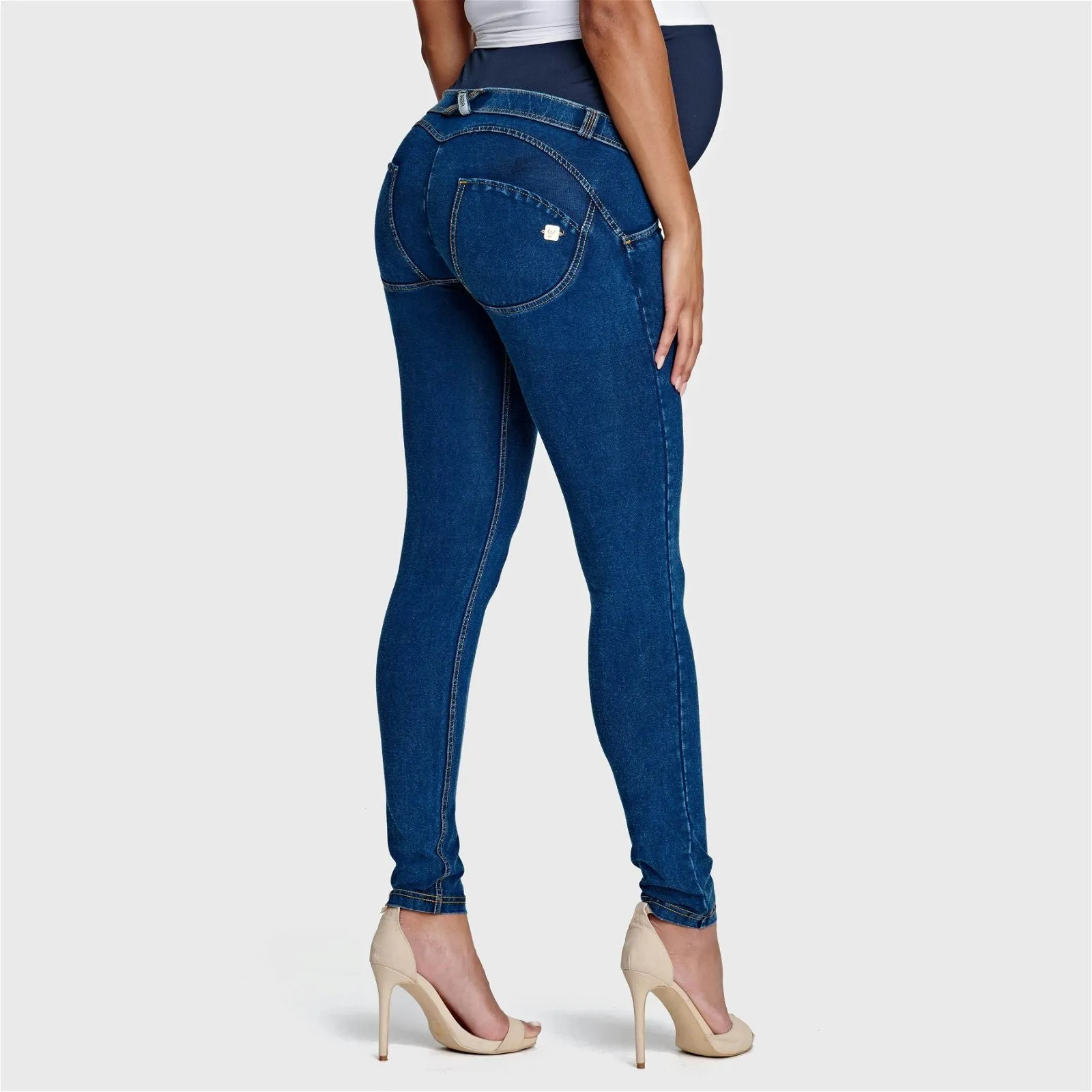 WR.UP® Maternity Denim - Full Length - Dark Blue   Yellow Stitching