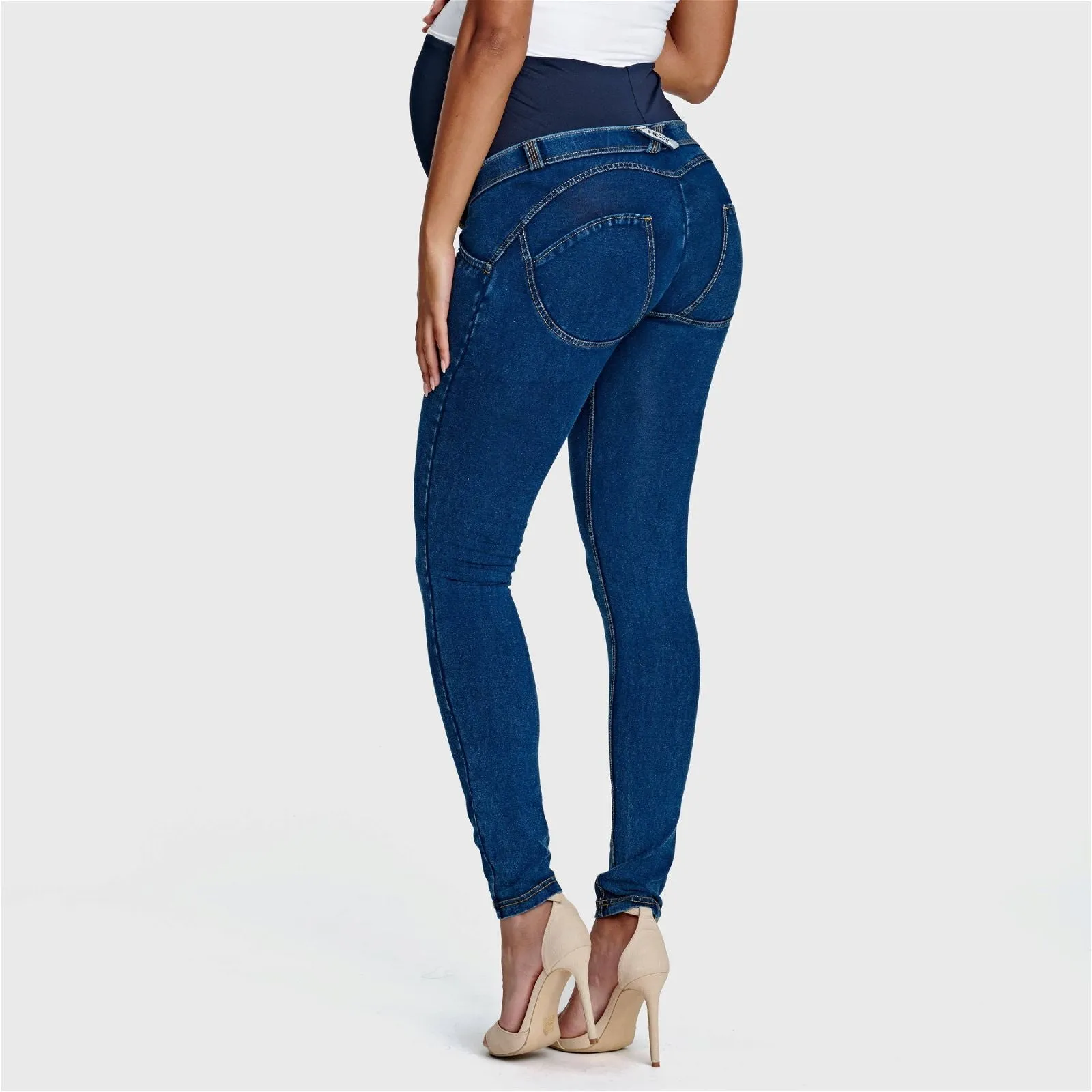 WR.UP® Maternity Denim - Full Length - Dark Blue   Yellow Stitching