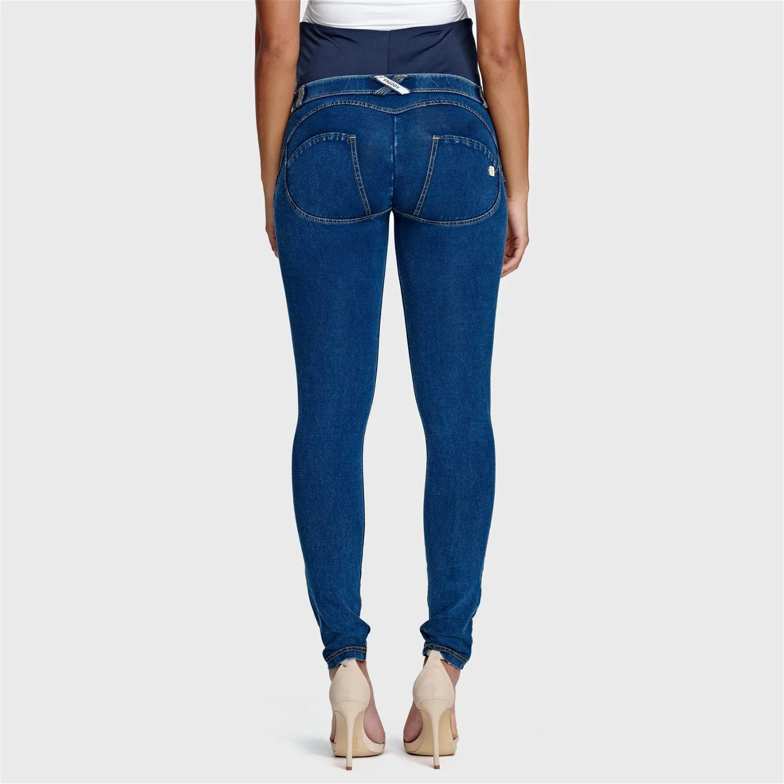 WR.UP® Maternity Denim - Full Length - Dark Blue   Yellow Stitching