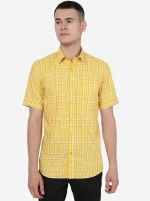 Yellow Checked Smart Fit Semi Casual Shirt | Greenfibre