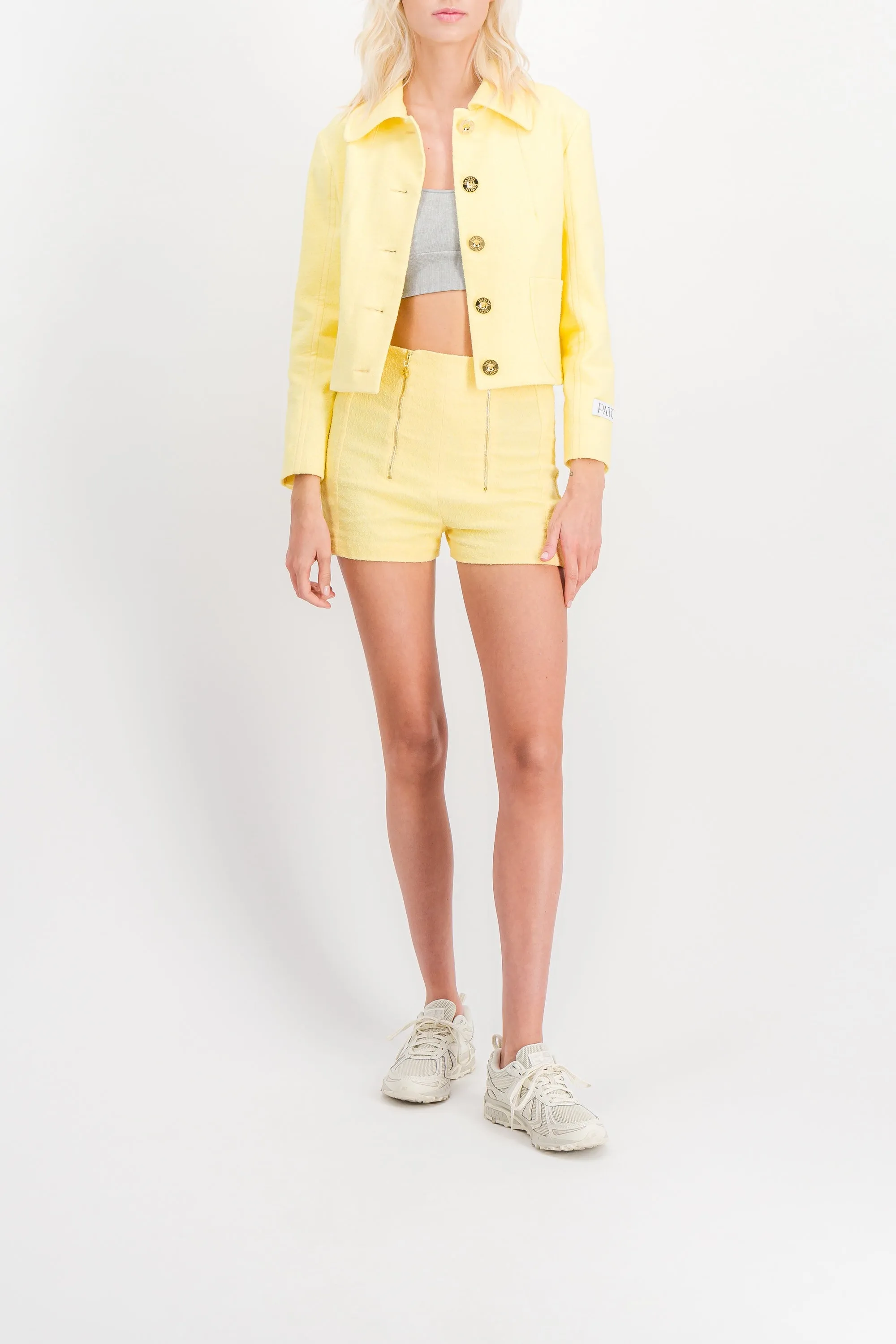 Yellow tweed tailored short jacket